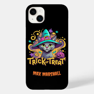 Coque Pour iPhone 14 Plus Trick ou Treat Cat - Chouette de nuit rose noir