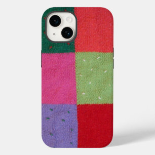 Coque Pour iPhone 14 tricot rétro à la main coloré patchwork carrés