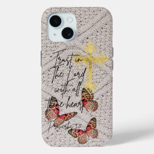Coque Pour iPhone 15 Tricot tendance et divin Croix Papillons Beurre Ro