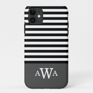 Coque Case-Mate Pour iPhone Triple Lettre Monogramme Gris Noir Blancs