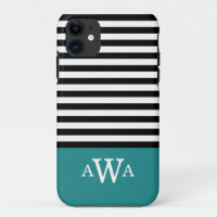 Triple Lettre Monogramme Turquoise noir blanc rayu
