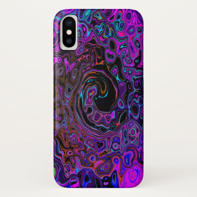 Coques Case-Mate iPhone Trippy Black et Magenta Retro Liquid Swirl (Dos)