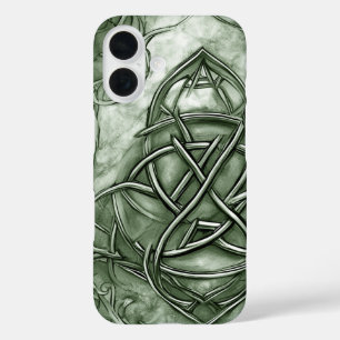 Coques iPhone 16 Triquetra Trinity Sage de noeud Vert Faux Metallic