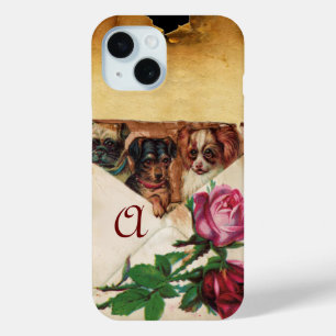 COQUE POUR iPhone 15 TROIS DOGGIES AVEC MONOGRAM ROSE