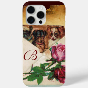 COQUE iPhone 15 PRO MAX TROIS DOGGIES AVEC MONOGRAM ROSE