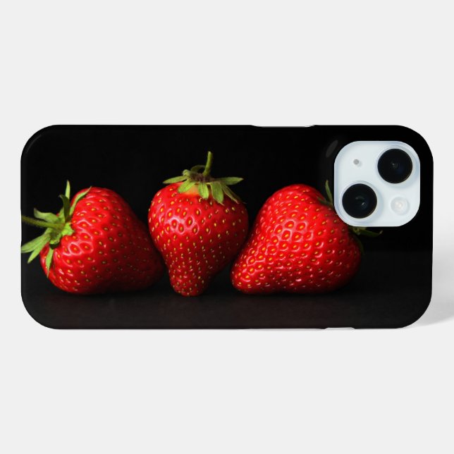 Coques Case-Mate iPhone Trois Fraises Sur L'Iphcna Noire (Verso (horizontal))