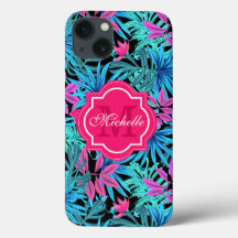 Tropical hawaïen turquoise palmier vert feuilles