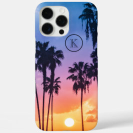 Coques iPhone 16 Pro Max Tropical Rainbow Color Palm Tree Sunset Monogram