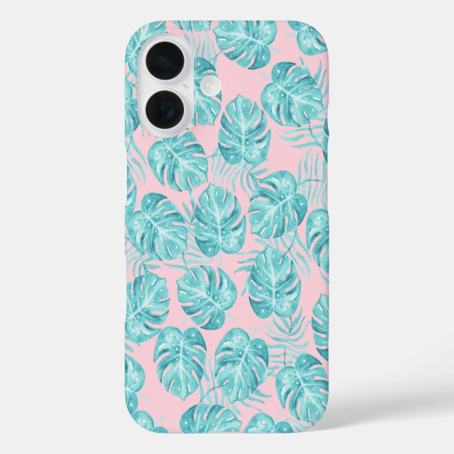Coques Case-Mate iPhone Tropical rose turquoise aquarelle monster laisser  (Verso)