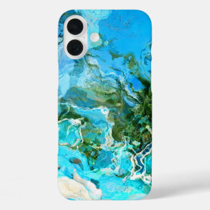 Coques iPhone 16 Plus Tropical Turquoise Océan Bleu & algues Vert