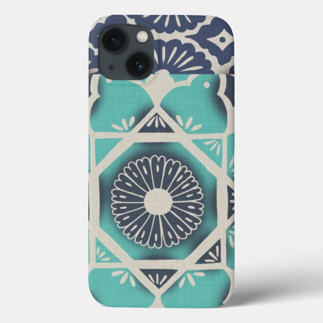 Coques Case-Mate iPhone Tuile bleue II de batik (Verso)