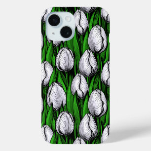 Coque Pour iPhone 15 Tulières blanches avec feuilles verts