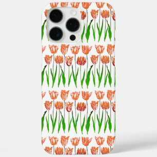 Coques iPhone 16 Pro Max Tulip Garden Imprimer en Coral Orange et Vert