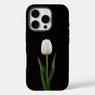 Coques iPhone 16 Pro Tulipe blanc perle Black 4 Luxe iPhone 16 Pro