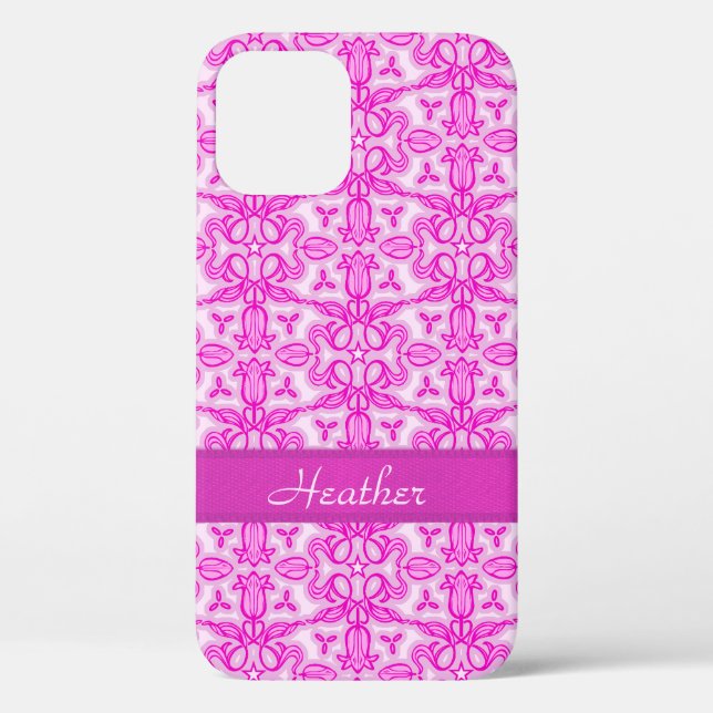 Coques Case-Mate iPhone Tulipe damassé rose violet nom (Verso)
