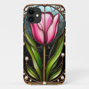 Case-Mate iPhone Case Tulipe élégante en verre coloré avec cadre doré