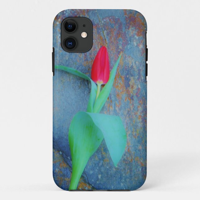 Coques Case-Mate iPhone Tulipe rouge sur ardoise gris bleu (Dos)