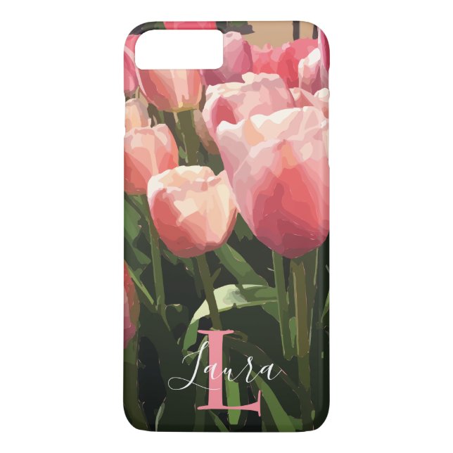 Coques Case-Mate iPhone Tulipes de corail rose monogramme (Dos)