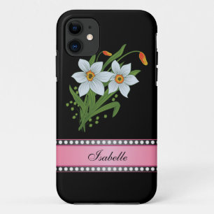 Coque Case-Mate Pour iPhone Tulipes et jonquilles Nom personnalisé rose