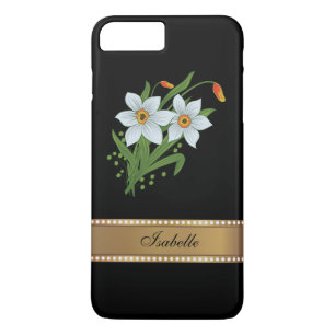 Coque iPhone 8 Plus/7 Plus Tulipes et jonquilles Or Nom personnalisé