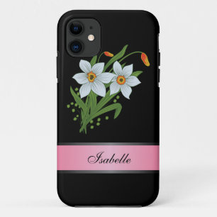 Coque Case-Mate Pour iPhone Tulipes et jonquilles roses 2 nom personnalisé