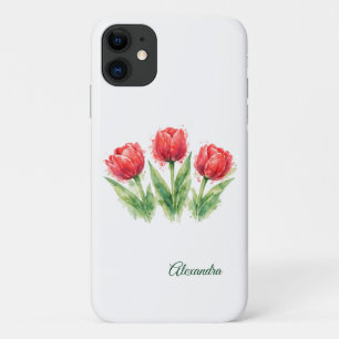 Case-Mate iPhone Case Tulipes rouges aquarelles personnalisées