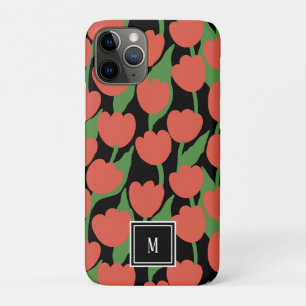 Case-Mate iPhone Case Tulipes rouges rétro, monogramme personnalisé