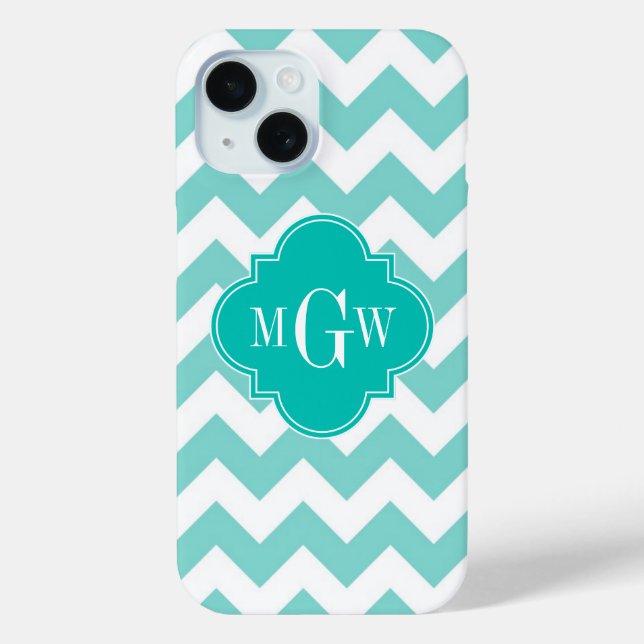 Coques Case-Mate iPhone Turq / Aqua Wht Chevron Turquoise 3 Monogramme ini (Verso)