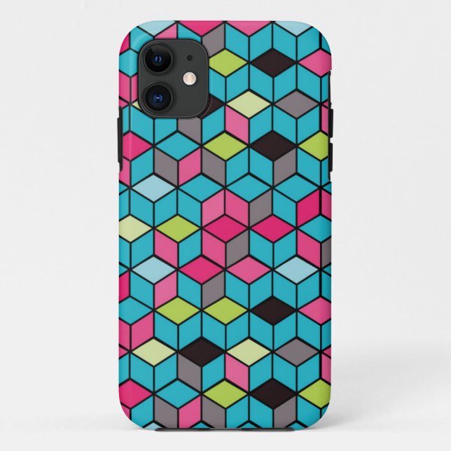 Coques Case-Mate iPhone Turqouise et Motif de Cube rose (Dos)
