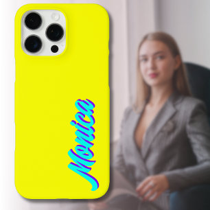 Coques iPhone 16 Pro Max Turquoise 3D Indigo Nom moderne Fanny citron néo