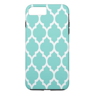 Coque Case-Mate Pour iPhone Turquoise Aqua Wht Moroccan Quatrefoil Pattern #4