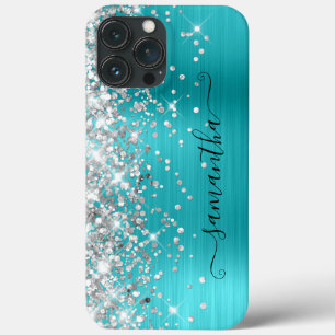 Case-Mate iPhone Case Turquoise Bleu Pailleté Argenté Signature Féminine
