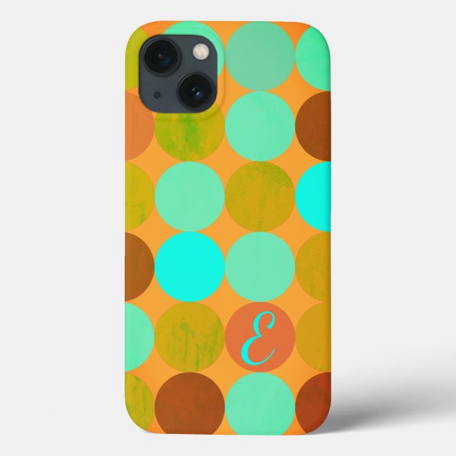 Coques Case-Mate iPhone Turquoise Bleu Vert & Cercles Orange Monogramme (Verso)