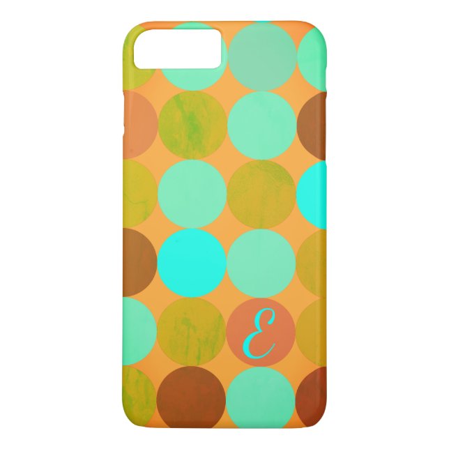 Coques Case-Mate iPhone Turquoise Bleu Vert & Cercles Orange Monogramme (Dos)
