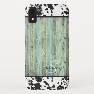 Case-Mate iPhone Case Turquoise Bois Occidental Rustique Monogramme Cuir