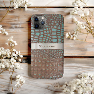Case-Mate iPhone Case Turquoise Brown en cuir numérique en titane métall