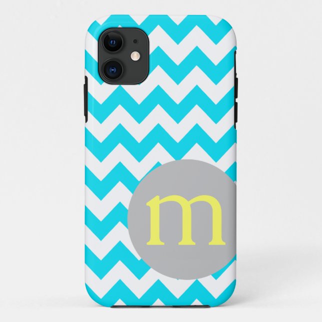 Coques Case-Mate iPhone Turquoise Chevron Monogramme Initial (Dos)