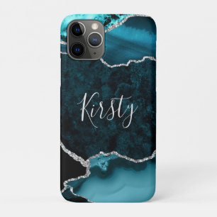 Case-Mate iPhone Case Turquoise et Faux Argent Parties scintillant Marbr