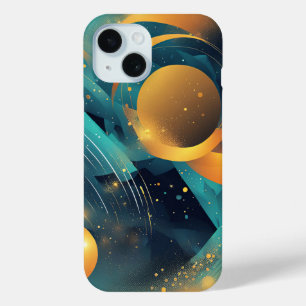 Coque Pour iPhone 15 Turquoise et Gold Sphere Abstrait