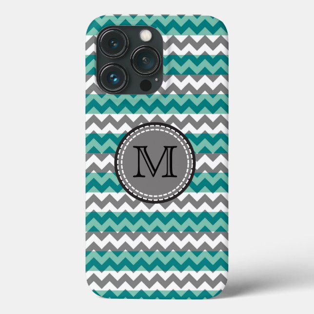 Coques Case-Mate iPhone Turquoise et Gris Chevron Zigzag Monogramme Coque- (Verso)