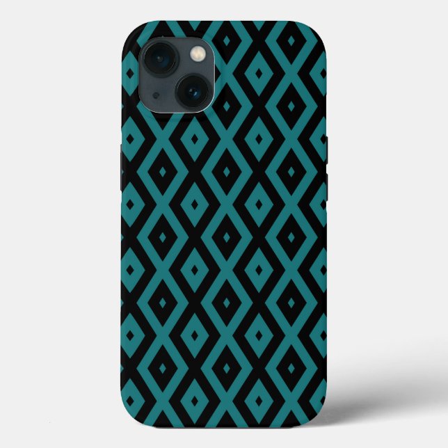 Coques Case-Mate iPhone Turquoise et noir diamant motif Coque-Mate iPhone  (Verso)