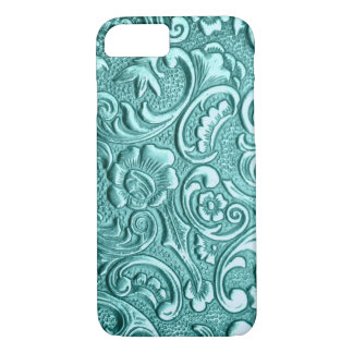 Coques Pour iPhone Turquoise floral embossée I Phone.