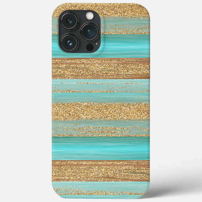 Coques Case-Mate iPhone Turquoise Green Faux Gold Parties scintillant Stri (Verso)