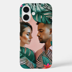 Coques iPhone 16 Turquoise Green Jungle Feuilles Tropical Elégance 