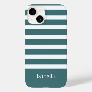 Coque Pour iPhone 14 Turquoise moderne Grille verte et blanche avec Mon