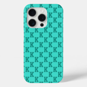 Coque iPhone 15 Pro Turquoise Moderne Monogramme Nom Couleur Unie Sa