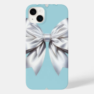 Coque Pour iPhone 14 Plus Turquoise œuf de merle bleu grand nœud blanc marié