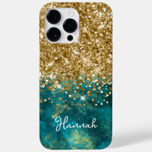 Coque Pour Pour iPhone 14 Pro Max Turquoise sarcelle pailleté or personnalisé