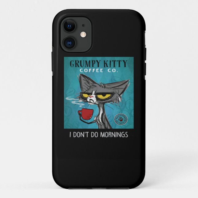 Coques Case-Mate iPhone Tuxedo Cat Coffee I Don't Do Mornings Grumpy Kitty (Dos)