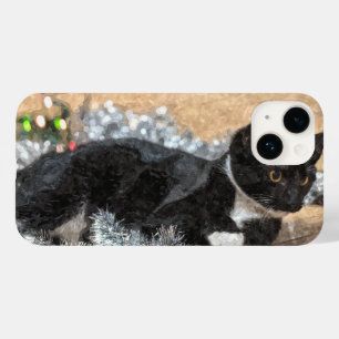 Coque Pour iPhone 14 Tuxedo Kitten Tinsel et lumières peint